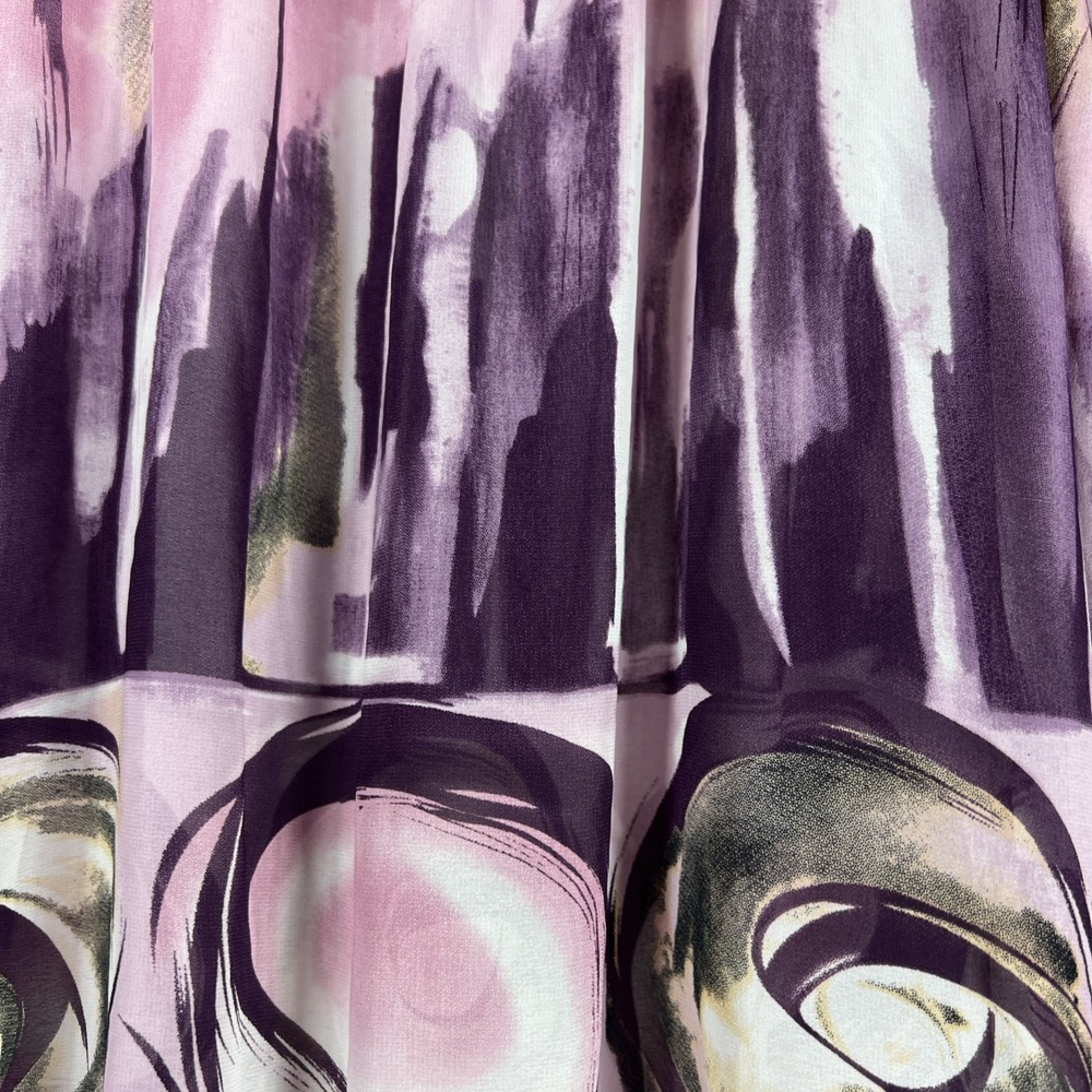 NICOLA Women's Sheer Purple Blouse Size L Abstract Print Long Sleeve Button-Up - Picture 5 of 15